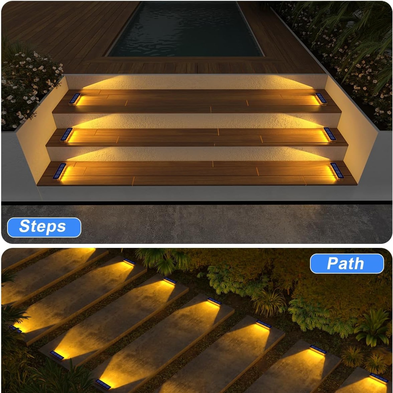 DetarZinLED Warm White Solar Step Lights 4 Pack