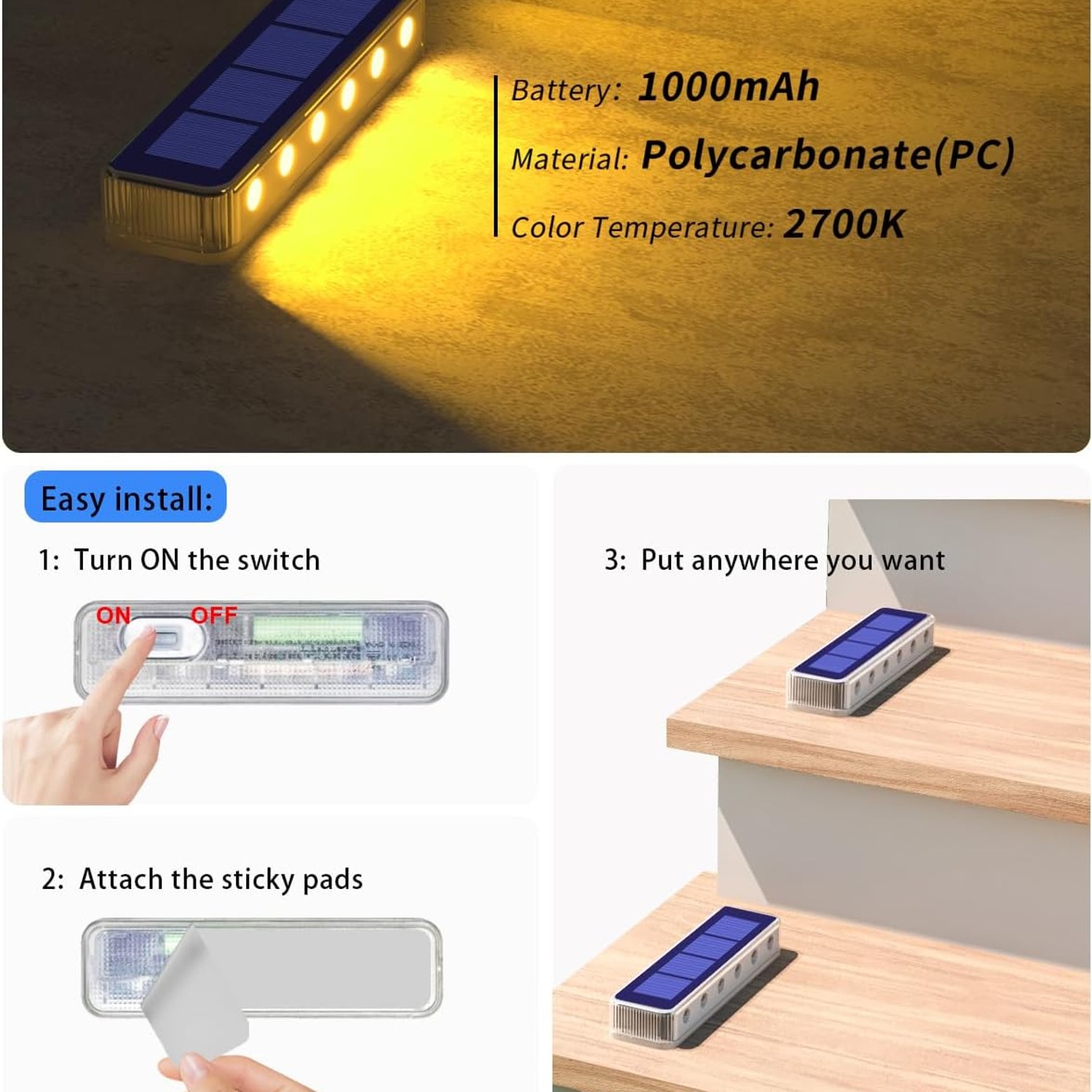 DetarZinLED Warm White Solar Step Lights 4 Pack