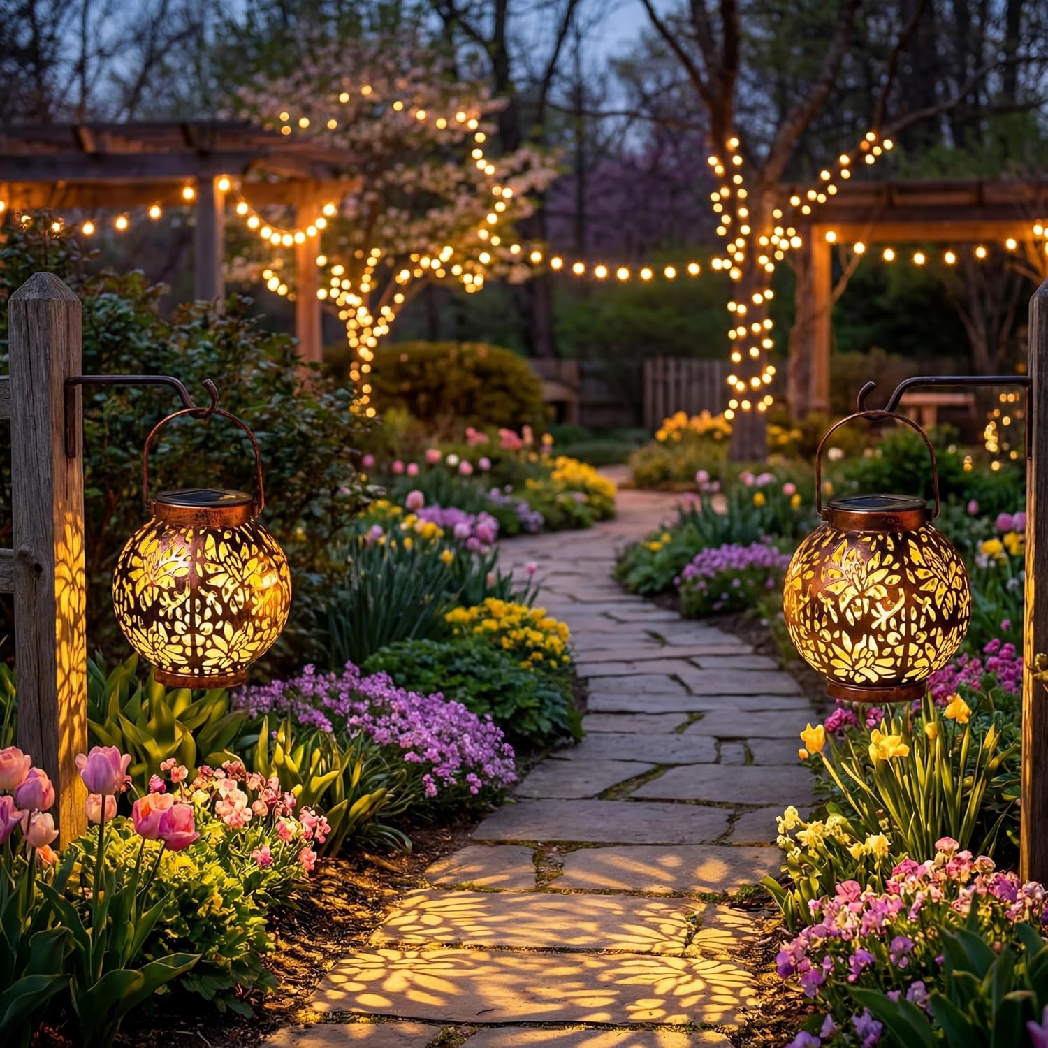 Joiedomi Flower Pattern Solar Lanterns 2 Pack: image 8