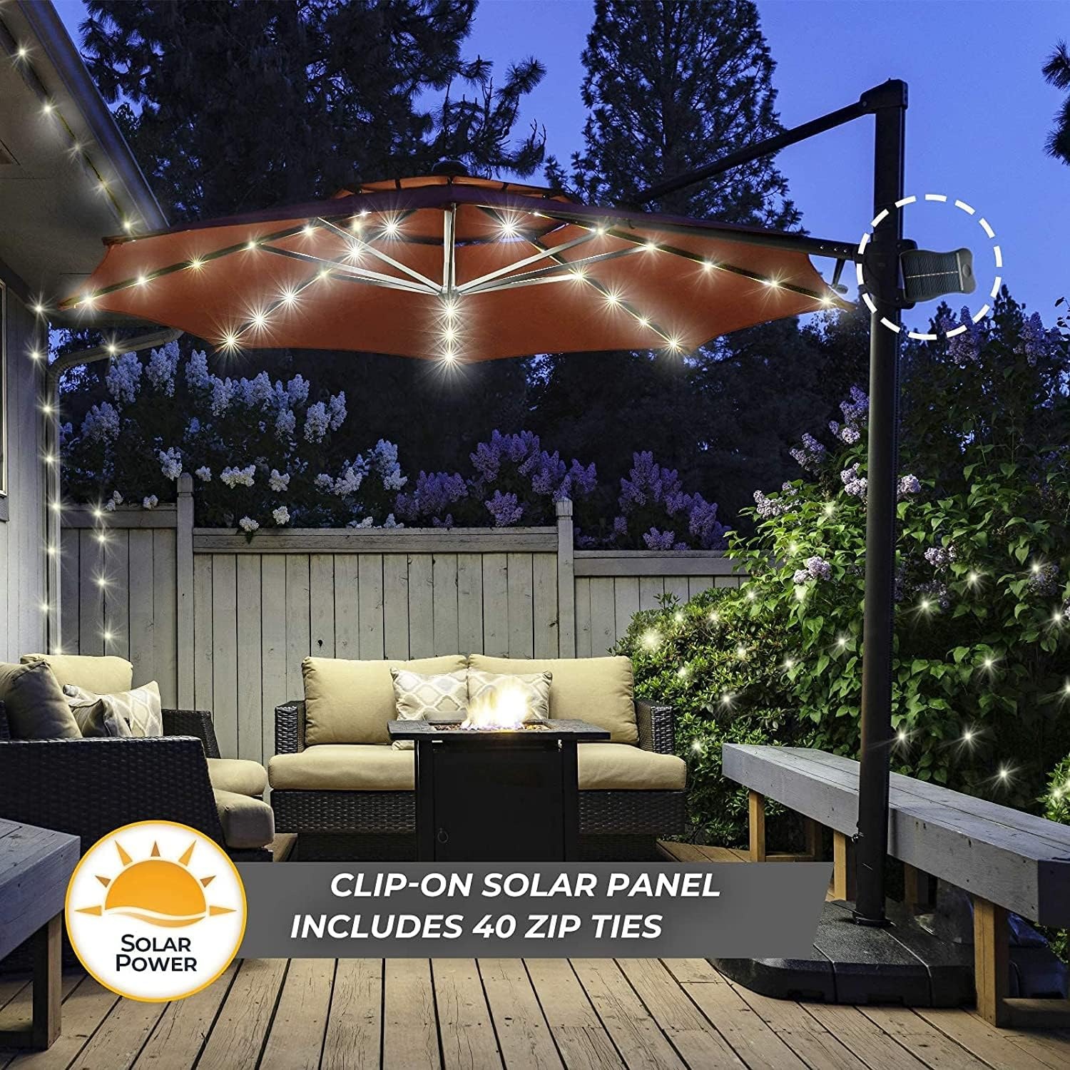 VOOKRY Warm White Solar Umbrella Lights